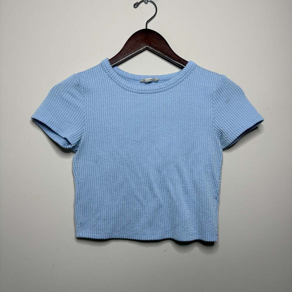 Moa Moa Women's Light Blue Ribbed Short Sleeve Crop Top XS
